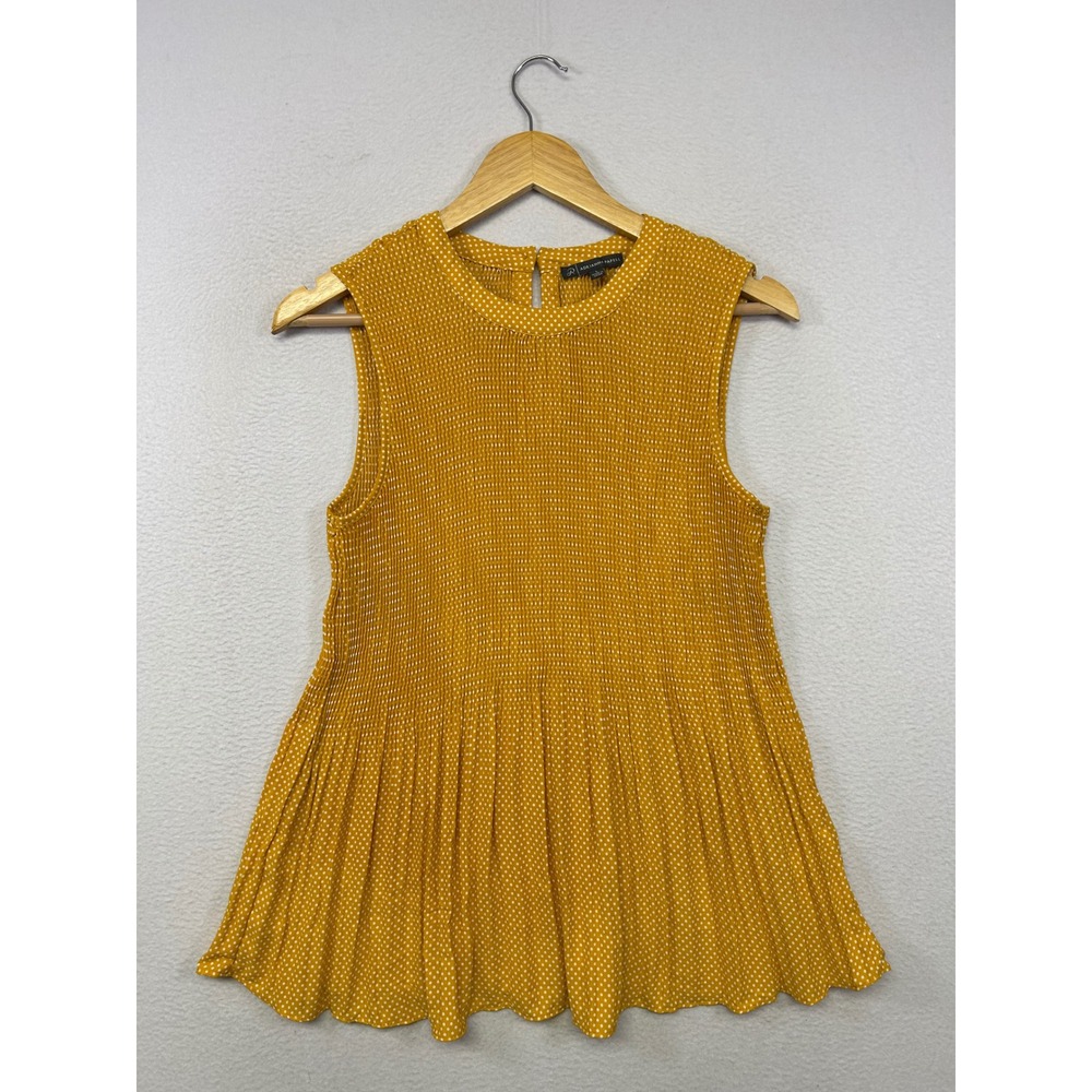 Mod Retro Adrianna Papell Womens Large Mustard Yellow Polka Dot Pleated Blouse